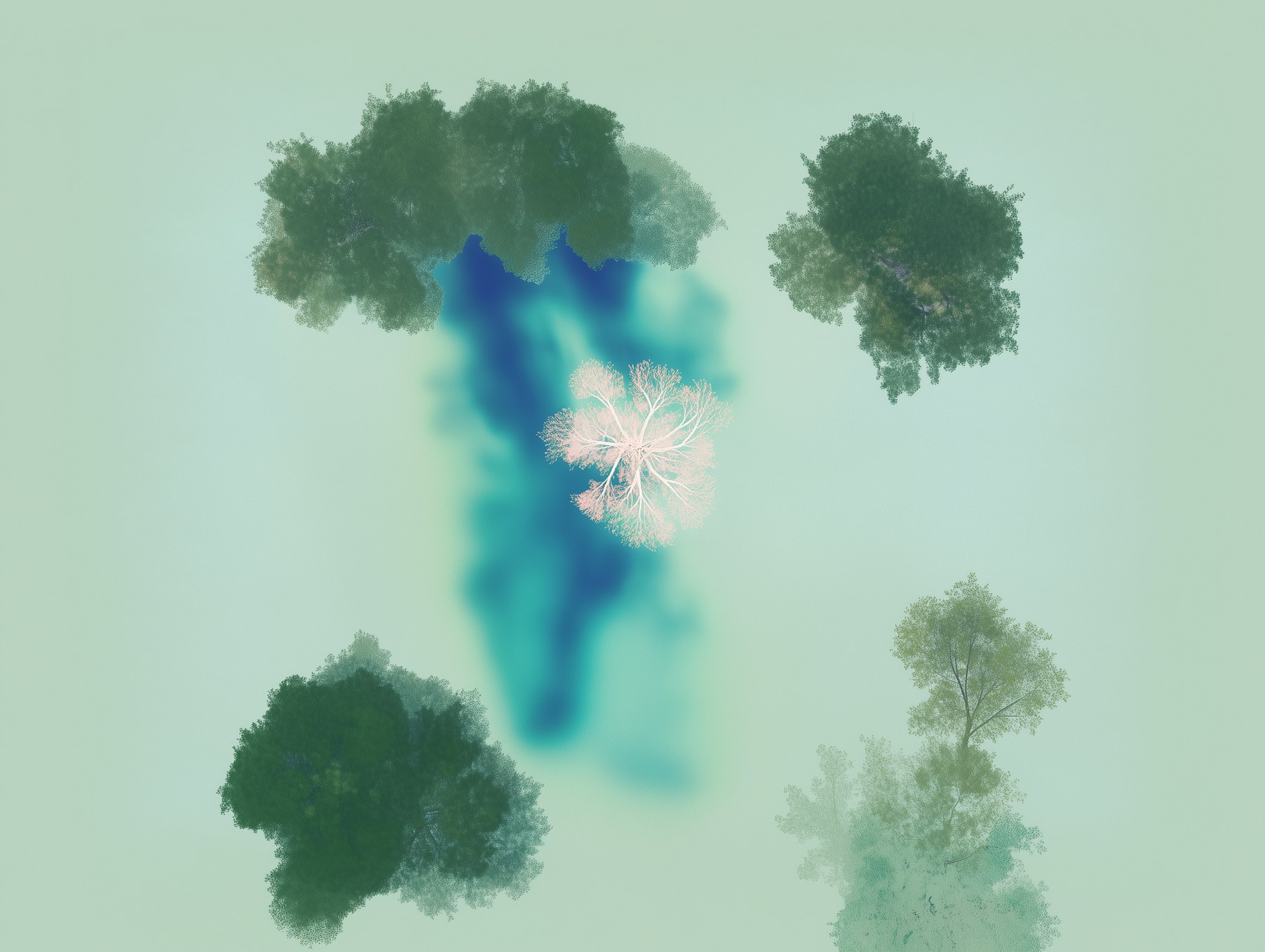 Abstract turquoise and green forest forms